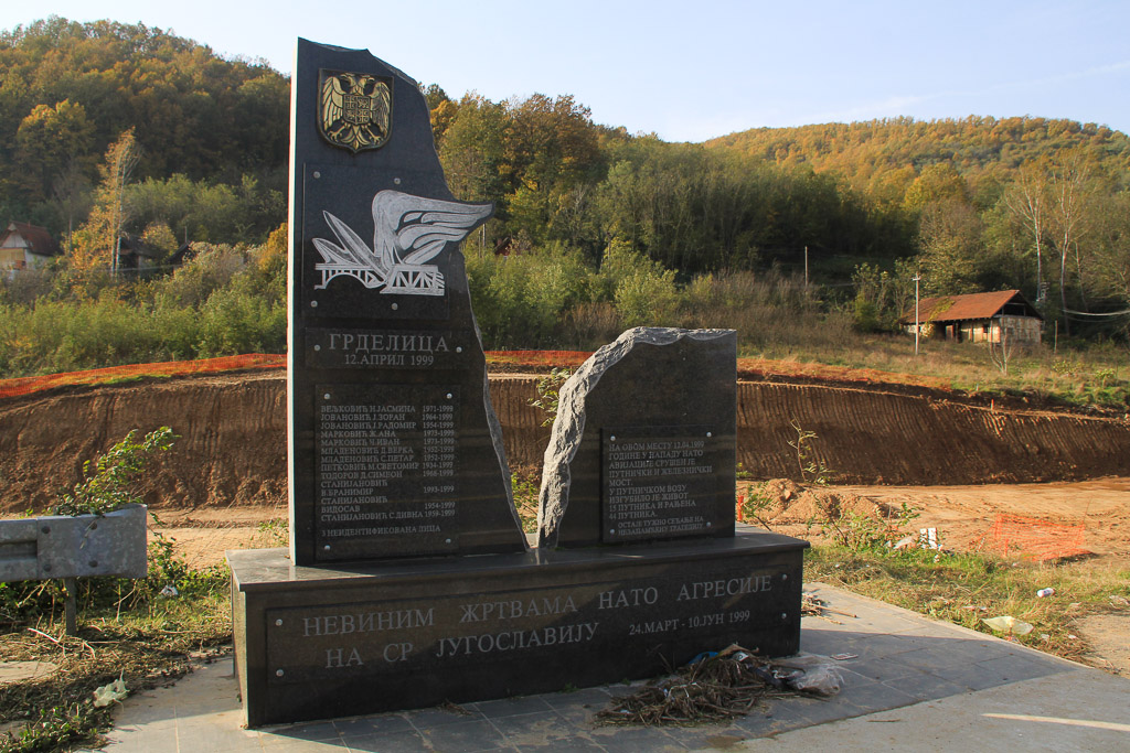 War memorial for the NATO bombing of a bridge/train. 